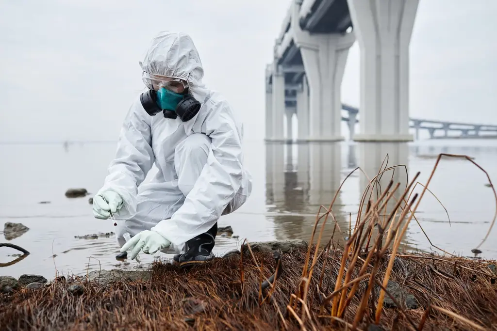 Scientist taking a sample in the field for laboratory analysis, Oakwater Laboratories